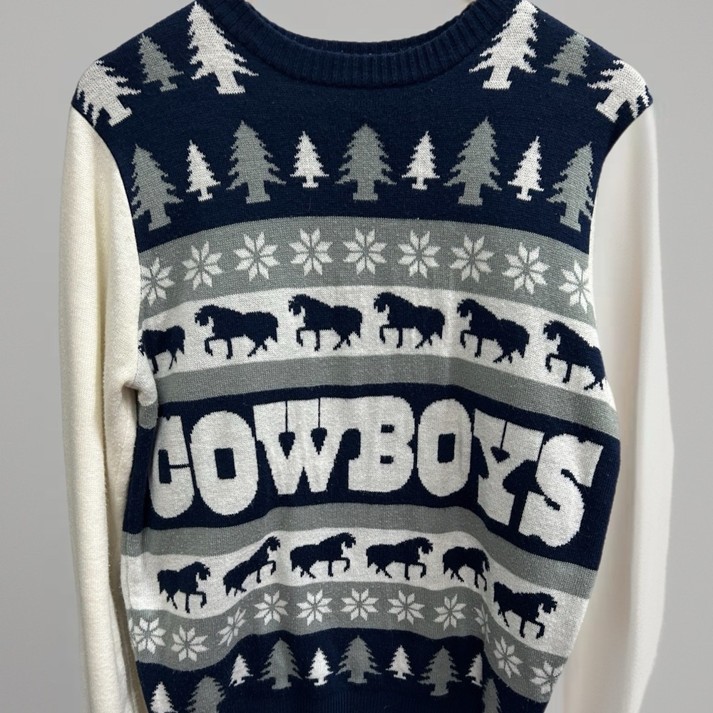 NFL Dallas Cowboys Navy and Gray Crewneck Ugly Sweater Size Medium